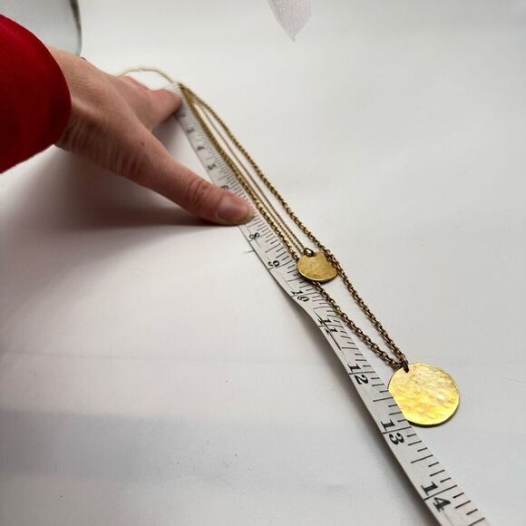 J Crew Gold Tone Layered Multi Strand Coin Pendant‎ style Necklace Dainty - Picture 4 of 8